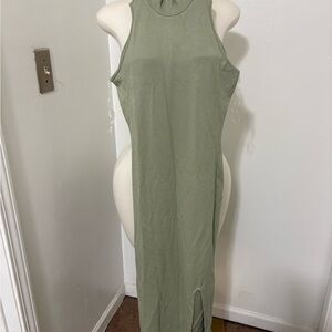 Sleeveless Olive Green Maxi Dress with Side Slit Medium NWOT